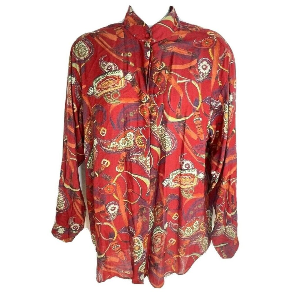 VTG Southern Lady Equestrian Paisley Blouse 9/10